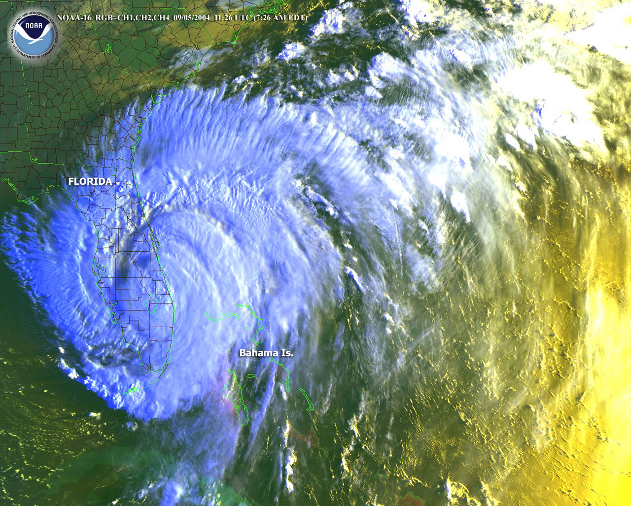 Hurricane Frances at Florida landfall, September 5, 2004.