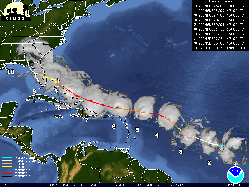 Hurricane track map showing a Florida-bound storm path.